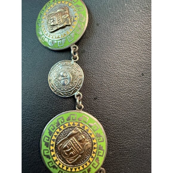 Vintage Peruvian Sterling Silver Inca & Sun Coin Necklace Siged - Picture 2 of 7